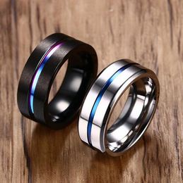 6-13 8MM Black Titanium Ring For Men Women Wedding Bands Trendy Rainbow Groove Rings Jewelry USA Size