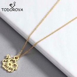 Todorova Stainless Steel Necklaces for Women Hawaiian Flower Pendant Necklace Engagement Wedding Jewelry