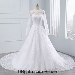 dress styles for wedding occasion UK - White Iovry Long Sleeve Lace Appliques zipper style illusion Wedding dress for beautiful bride Ball Gowns dress Formal Occasion