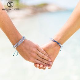 Новый 6мм Clear Ocean Кристалл стеклянные бусы браслет для мужчин женщин Регулируемый ручной плетеный браслет с Сделайте ювелирные изделия Желания карты моды