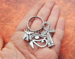 Ancient Silver Ancient egypt eye of horus symbol anke the charm of anubis keychain pendant key chain Men Women Holiday Gift Keychain 169