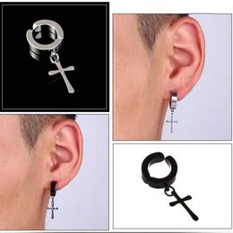 clip on Stainless steel Juese cross star hoop earrings no hole stud ear rings women men fashion Jewellery will and sandy