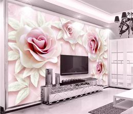 Wallpaper Fresh And Simple 3d Embossed Pink Rose 3D Wallpaper 3d on the wall Home Decor Living Room Wall Covering