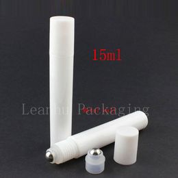 15ml white roller on bottles perfume roll on plastic container liquid lotion metal ball cosmetic container for essential oil