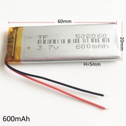 502060 3.7V 700mAh Lithium Polymer Rechargeable Battery LiPo cells ion power For Mp3 headphone DVD GPS mobile phone Camera psp game