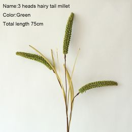 10Pcs/lot Simulation 3heads of Hairy Tall Millet Plants Foam Flower for Farmhouse Decor Wedding Flower Wall Background Fake Plants