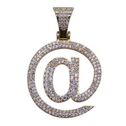 Fashion- Gold & White Gold Blingbling CZ Cubic Zircon Hollowed @ Keyboard Sign Pendant Chain Necklace Hip Hop Rapper Jewelry Gift for Men
