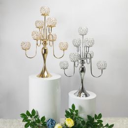 New design Flower Display Stand wholesale gold plated decoration flower stand with crystal flower vase senyu0379