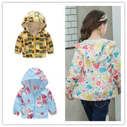 Hot Design Kids Jackets Thin Hooded Tops Girls Boys Baby Zipper Coat Cartoon Camo Flowers Printed Clothes Cute Outerwear 39 Colors D21803