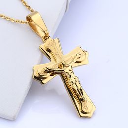 Fashion- Pendant Brand Necklace Silver Gold Colour Jewellery Antique Cross Crucifix Jesus Cross Pendant Necklaces For Women Men Christmas Gift