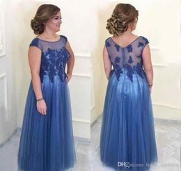 2019 Elegant Blue Illusion Mother of the Bride Dresses Formal Godmother Women Wear Evening Wedding Party Guests Gown Plus Size Custom Made