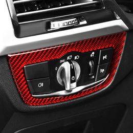 Carbon Fibre Headlight Switch Decoration Frame Sticker Trim For BMW X3 X4 G01 G02 2018-2020 Car Styling Interior Accessories