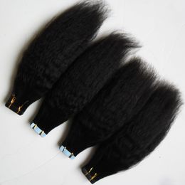 coarse yaki brazilian hair italian yaki skin weft tape hair extensions 80pcs 200g kinky straight tape in human hair extensions