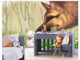 Papel de parede Custom 3D photo mural wall paper Cartoon wolf and small animal children room background decoration wallpaper for walls 3d