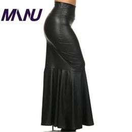 Skirts Wbctw 7xl Plus Size Sexy Long Maxi High Waist Solid Autumn Women Skirt 2018 Pu Fashion Elegant Mermaid Black Skirts Women Black J1