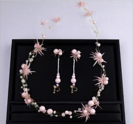 New pink pearl flower hair accessory set wedding dress accessories bridal headdress