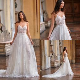 gali karten beach wedding dresses lace appliqued aline spaghetti boho bridal gowns sweep train sleeveless bohemian wedding dress