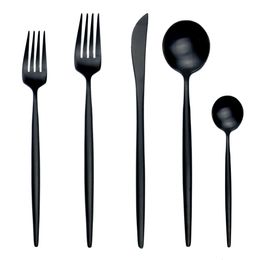 JANKNG 5Pcs Colourful Stainless Steel Dinnerware Sets Sturdy Reusable Nice Kitchen Tableware Party Accessory Fork-Knife-Tea Spoon