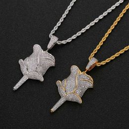 Hip Hop Rose Flower Pendant Necklace Rope Chain Iced Out Cubic Zircon Bling Men Jewelry locket necklaces