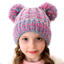 New Autumn Winter Baby Kids Knitted Hat Wool Balls Children Knitwear Beanie Skull Cap Warm Hats 12 Colours 15185