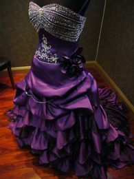 Purple Wedding Dress Gothic Tiered Skirts Court Train Mermaid Gown Colourful Wedding Dresses232B