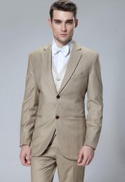 High Quality Two Buttons Beige Wedding Men Suits Notch Lapel Three Pieces Business Groom Tuxedos (Jacket+Pants+Vest+Tie) W1059