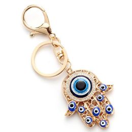 Hollow Fatima Hamsa Hand Turkey Blue Eyes Key chain Alloy Glass Evil Eye Keychains Car Handbags Accessories Lobster Clasp