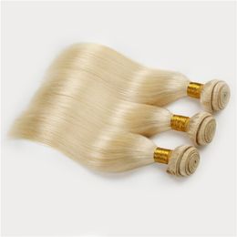 -Honey Blonde Russian Hair Weave Extebsions # 613 Biondo Capelli Lisci 3 pz / lotto Estensioni Dei Capelli Umani Platino Biondo Trame