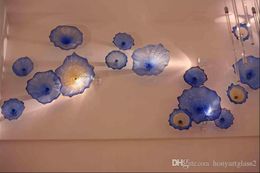 Blue Wall Decoration Lamp Flower Art Europe Style Mouth Blown Murano Glass Plates for Fireplace Stair Ceiling Decor
