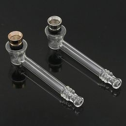 Transparent Mini Pyrex Glass Handpipe Bong Smoking Philtre Tube Portable Innovative Design With Metal Bowl High Quality DHL Free