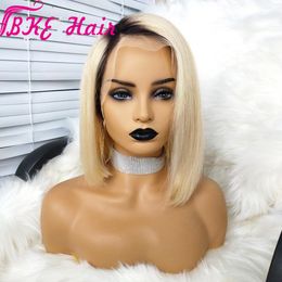 Ombre blonde Colour Short Lace Front Wigs With Baby Hair Pre Plucked Synthetic Lace Bob Wigs for black women Bleached Knots