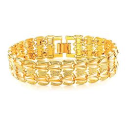 16mm Wristband Chain Link 18K Yellow Gold Filled 2-row Heart Design Womens Mens Bracelet Trendy Jewellery