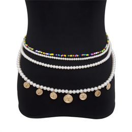 Women Belt Chains Yellow Gold Plated Coins Pearl Belt Chians for Party Wedding Nice Gift for Friend
