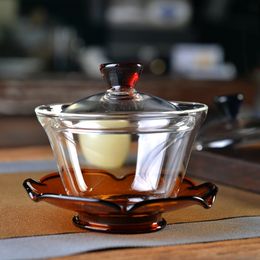 Japanese Style Lotus base Tea Bowl Tureen Heat-resistant Glass Gaiwan Creative Home Decor New Big Master Cup