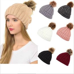 Knit Hats Fur Pom Beanie Winter Solid Hats Ski Skull Caps Crochet Skullies Cap Fashion Xmas Party Hat Wool Outdoor Caps Gifts D6231