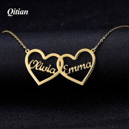 Two Hearts Custom Necklaces Gold Stainless Steel Jewelry Personalized Couples Name Choker Mother's Day Gift For Women