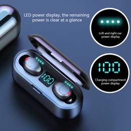 Wireless Earphone Bluetooth V5.0 F9 TWS Bluetooths Headphone LED Display With 2000mAh Power Bank Headset With Microphone 2024