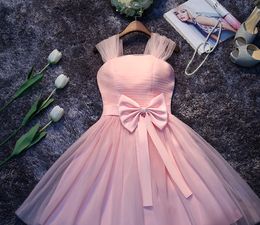 2019 Sexy Big Bow Lace Up Pink Mini Ball Gown Prom Dresses Homecoming Cocktail Party Special Occasion Gown Vestido Fiesta BH23