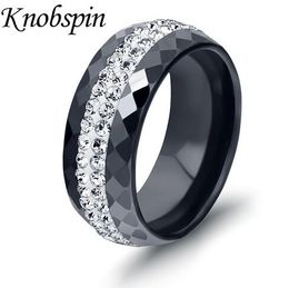8mm nero / bianco Colori anello in ceramica zircone in ceramica zircone semplice Elegante anello di fidanzamento anello di fidanzamento di fascino donne gioielli US Dimensione 6-9