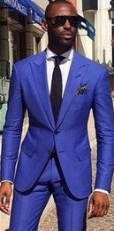 Fashion Two Buttons Blue Groom Tuxedos Peak Lapel Men Suits 2 pieces Wedding/Prom/Dinner Blazer (Jacket+Pants+Tie) W1039