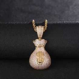 New Dollar Bag Pendant With Free Chain Gold Colour Cubic Zircon Men's Hip hop Necklace Women Jewellery For Fashion