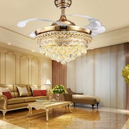 42 inch LED Invisible ceiling fan light ceiling crystal fan light with remote control simple modern Retractable Belt Pendant lamp MYY