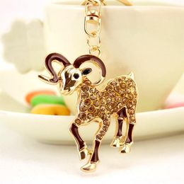 Animal Goat Keychains Silver Gold Colour Rhinestone Crystal Paved Pendant Car Key Chains Metal Alloy Lobster Clasp Keyring Holders