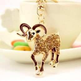 Animal Goat Keychains Silver Gold Color Rhinestone Crystal Paved Pendant Car Key Chains Metal Alloy Lobster Clasp Keyring Holders