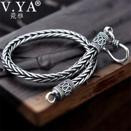 V.ya 4mm 5mm Thai Silver Male Bracelets 100% 925 Sterling Silver Snake Chain Bracelet For Men Vintage Style Fine Jewellery J190722