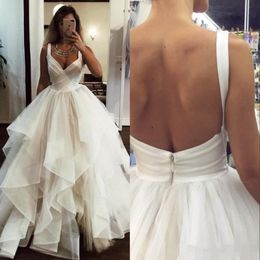 Designer ruffles bollklänningar remmar ruched golvlängd tiered kjol skräddarsydd bröllop brud klänning vestido de novia