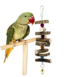 Bird Toy Wood Hanging Parrot Toy Healthy Bite Chewing Pecking Bird Cute Cage Wooden Belt Pet Supplies