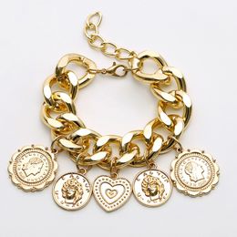 Women Punk Style Chain Bracelet with Charms Retro Adjustable Gold Silver Bracelet for Gift Party High Quality