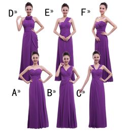 Purple Chiffon Long Bridesmaid Dresses with Pleats 2021 Floor Length Wedding Guest Dress 6 Styles Vestido Longo285a