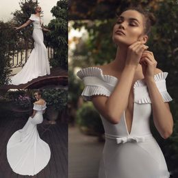 matan shaked sexy mermaid wedding dresses off shoulder satin sweep train bridal gowns plus size beach robe de marie